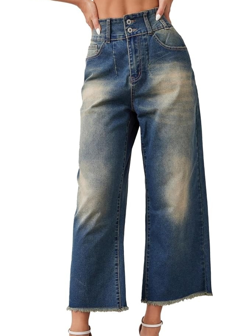 Stylewe Wide Leg Distressed Wash Jeans